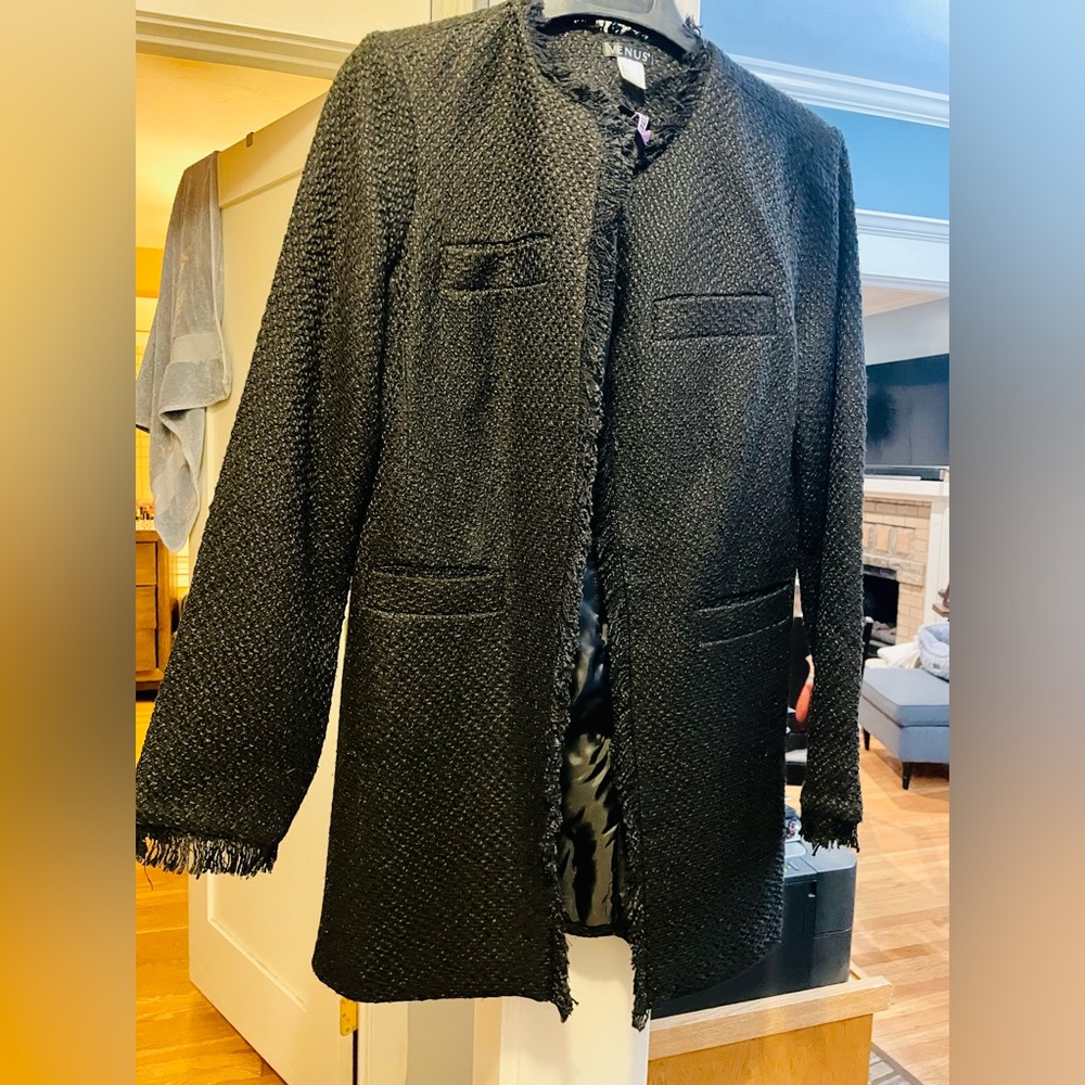 Black VENUS tweed jacket with Fringe